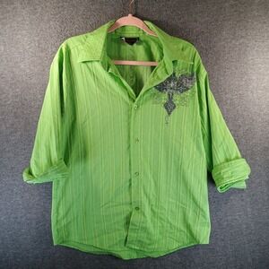 Patroncito USA‎ Men's Large Embroidered Cross Lime Green Cuffs Long Sleeve Wings